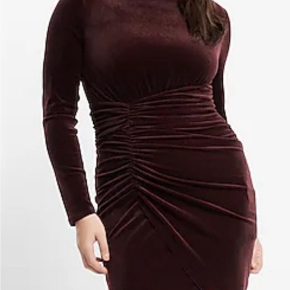 Express Velvet Long Sleeve Dress in Deep Brown - Picture 1 of 3